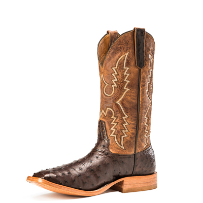 RIOS BOOTS | 13" NICOTINE FULL QUILL OSTRICH & TAN MAD CAT R9014