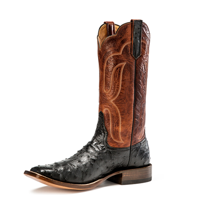 RIOS BOOTS | 13" BLACK FULL QUILL OSTRICH & BROWN WAXY CALF R9021