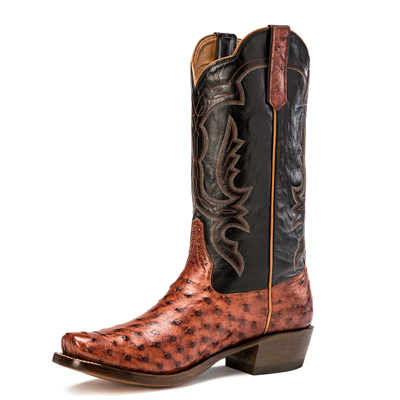 RIOS BOOTS | 13" ALMOND AMERICANO FULL QUILL OSTRICH & BLACK CALF R9022